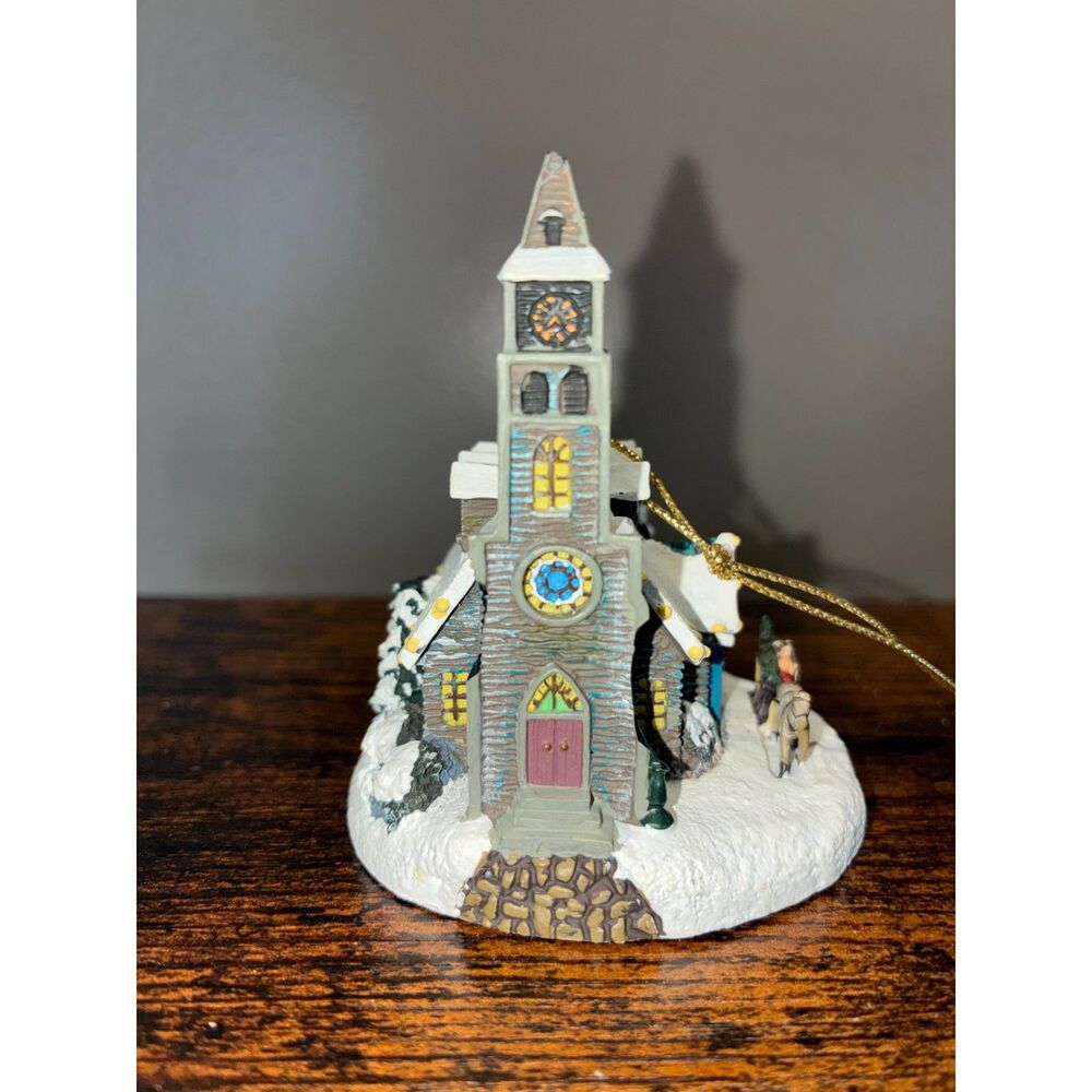 Thomas Kinkade Christmas Ornament Cottage Winter Memories Moonlit Village Church